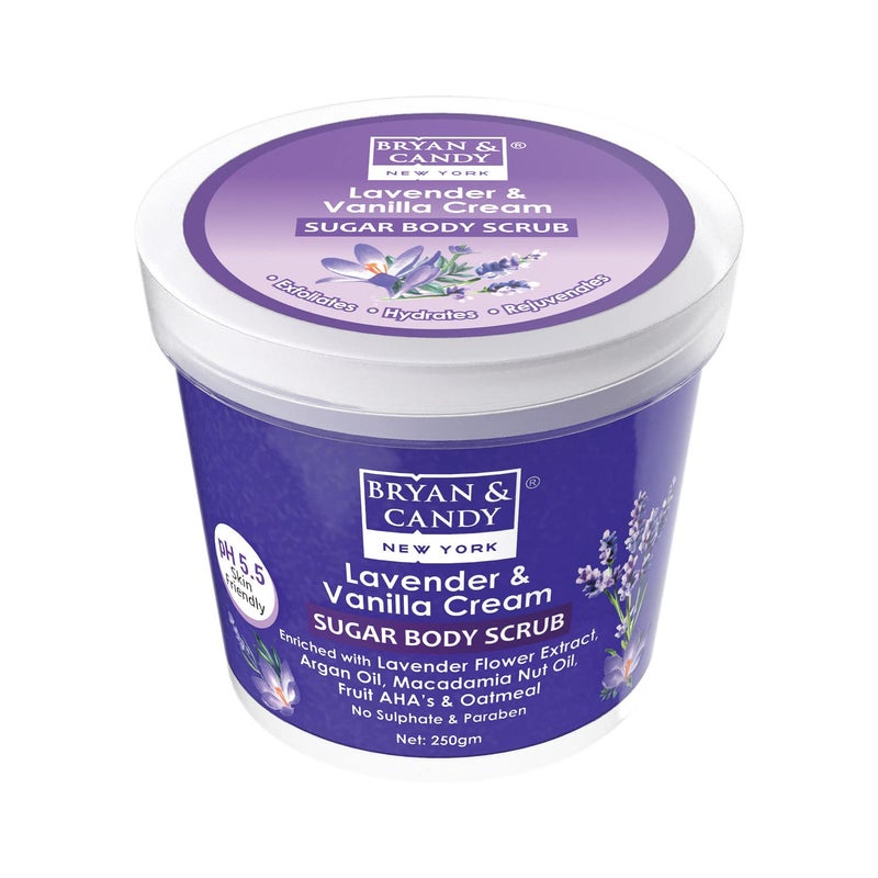 Bryan  Candy Sugar Body Scrub PH 55 For Tan Removal  Exfoliation  For Women  Men  250g Lavender  Vanilla Cream - Image 1