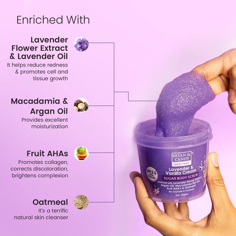 Bryan  Candy Sugar Body Scrub PH 55 For Tan Removal  Exfoliation  For Women  Men  250g Lavender  Vanilla Cream - Image 2