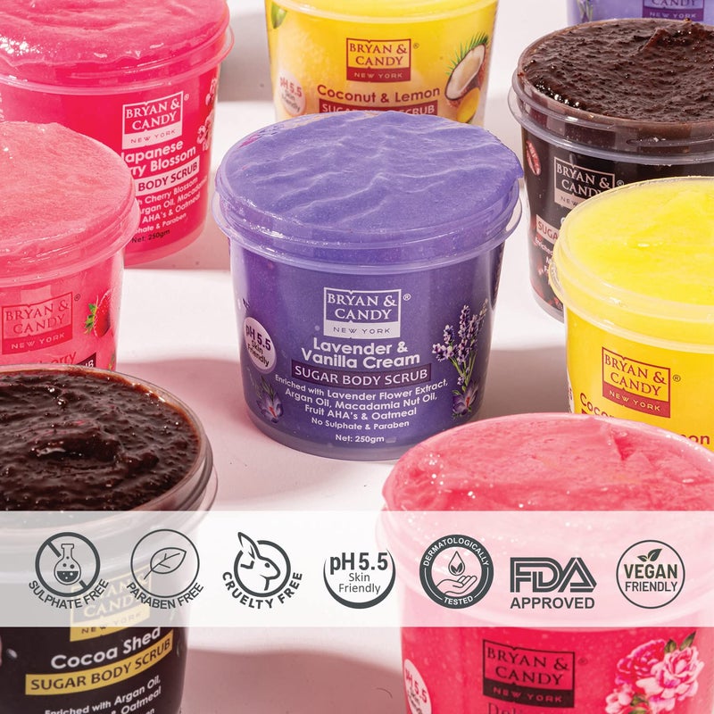 Bryan  Candy Sugar Body Scrub PH 55 For Tan Removal  Exfoliation  For Women  Men  250g Lavender  Vanilla Cream - Image 5