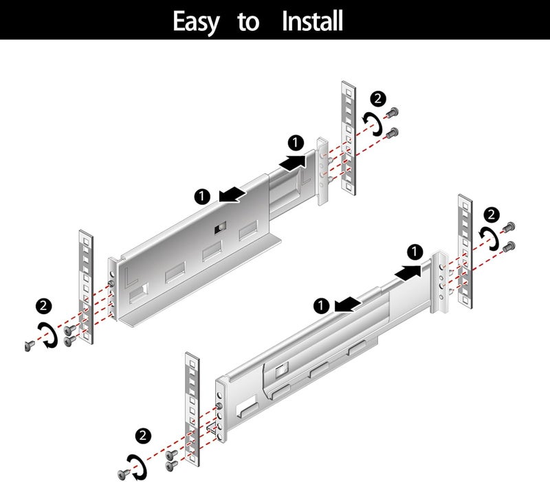 Suprwin 1U Server Rack Rails, Universal Rack Mount Rails Fit for Dell Compaq Hp IBM APC, 4-Post Server Rack Shelf Rail, 17"-27.9" Adjustable Depth,110 Lbs Capacity - Image 3