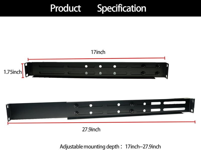 Suprwin 1U Server Rack Rails, Universal Rack Mount Rails Fit for Dell Compaq Hp IBM APC, 4-Post Server Rack Shelf Rail, 17"-27.9" Adjustable Depth,110 Lbs Capacity - Image 2