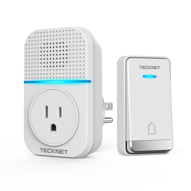 TECKNET Wireless Doorbell, Plug-through Door Bell, IP66 Waterproof Doorbells, 1300ft Cordless Rang Door Bell Ringer Wireless, 60 Ringtones & 5 Level Volume, 0-110 dB Doorbell Chime for Home/Classroom - Image 1