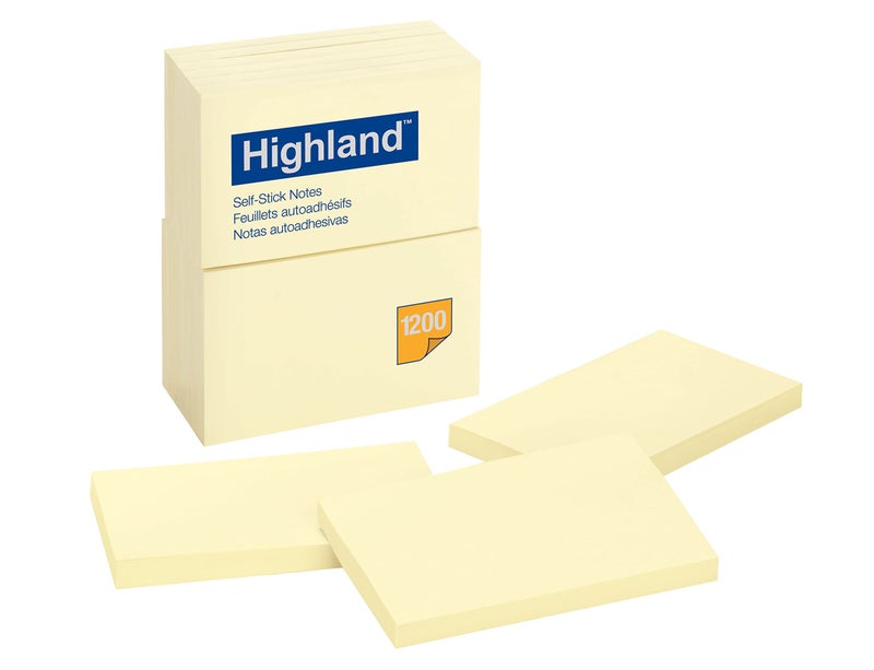 Highland ملاحظات لاصقة هايلاند، 3 × 5 بوصات، أصفر، 12 عبوة (6609) - Image 3