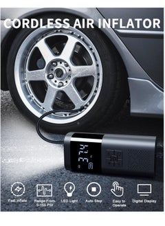Excefore Tire Inflator Air Compressor, Car Accessories, 150PSI Rechargeable Cordless Tire Inflator with Pressure Gauge, 12V DC Mini Air Pump Auto Shut off, Tire Pump with LED Light for Car Motorcycle Bicycle  - Image 2