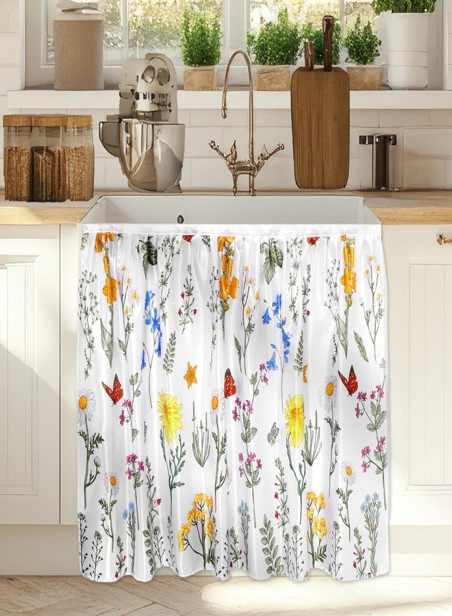 Wiooffen Cabinet Curtains 28 x 34.6 In Sink Skirt for Bathroom Kitchen Under Desk Privacy Drape Self Adhesive Dishwasher Table Curtains for Home Laundry Room Farmhouse Rustic Decor Colorful Wildflower - Image 1