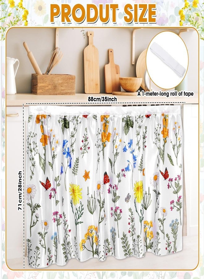 Wiooffen Cabinet Curtains 28 x 34.6 In Sink Skirt for Bathroom Kitchen Under Desk Privacy Drape Self Adhesive Dishwasher Table Curtains for Home Laundry Room Farmhouse Rustic Decor Colorful Wildflower - Image 2