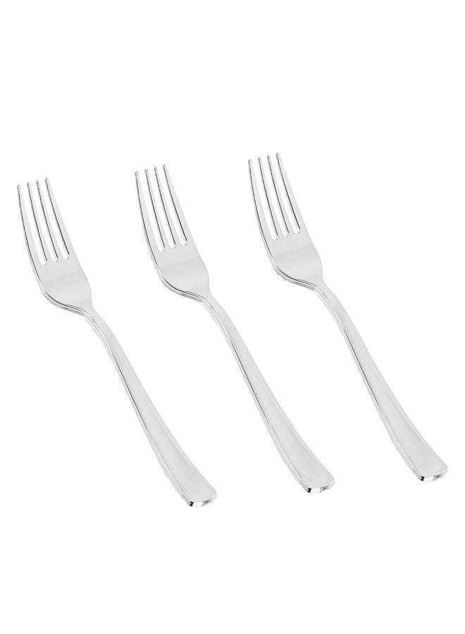 N9R 50 PCS Silver Plastic Forks, Solid, Durable and Heavy Duty Disposable Silverware Forks, Perfect Plastic Utensils for Party, Wedding and Daily Use - Image 1