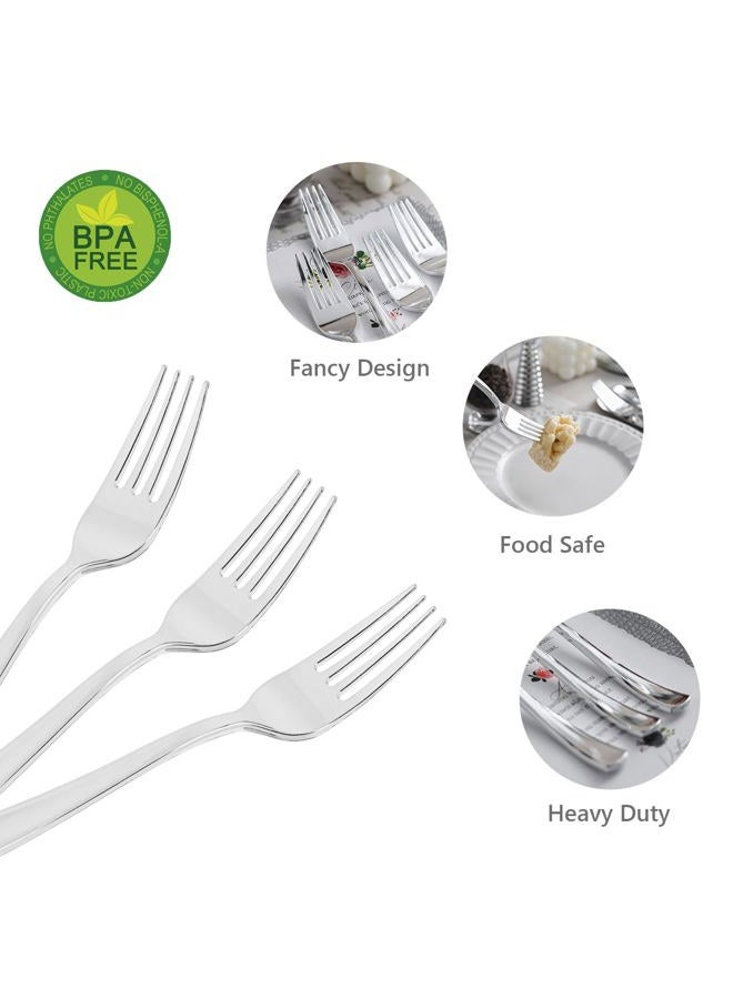 N9R 50 PCS Silver Plastic Forks, Solid, Durable and Heavy Duty Disposable Silverware Forks, Perfect Plastic Utensils for Party, Wedding and Daily Use - Image 3