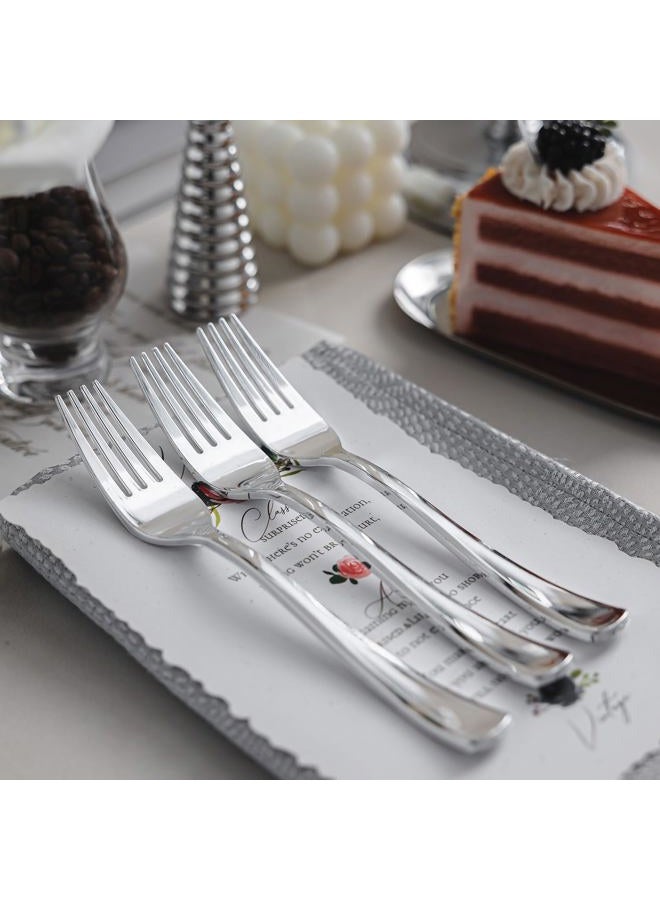 N9R 50 PCS Silver Plastic Forks, Solid, Durable and Heavy Duty Disposable Silverware Forks, Perfect Plastic Utensils for Party, Wedding and Daily Use - Image 4