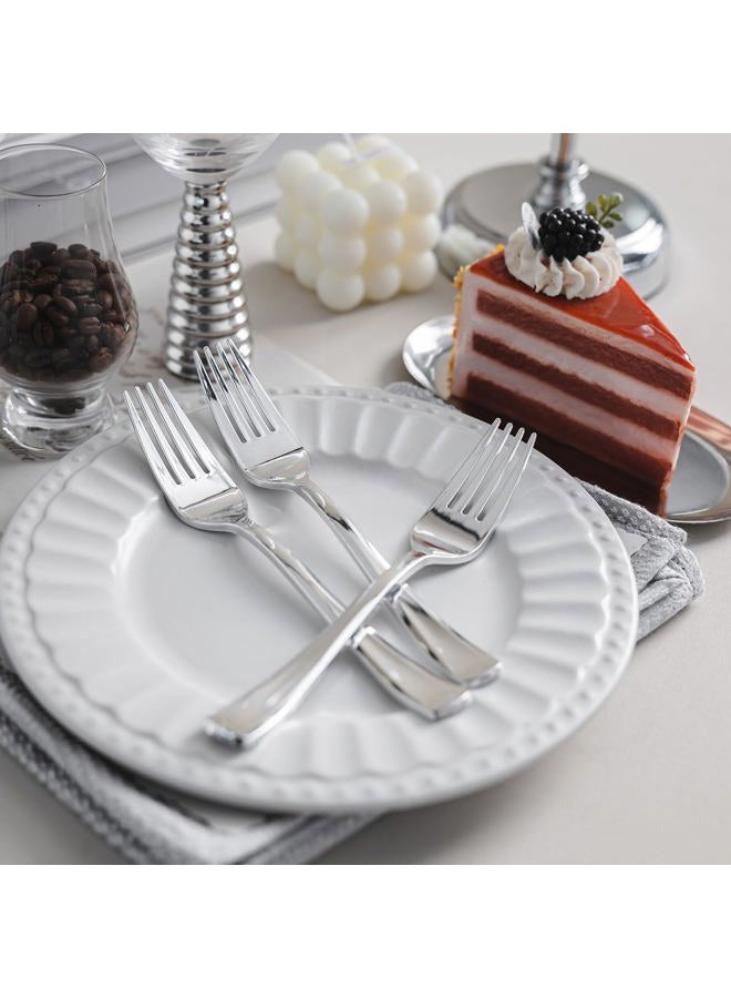 N9R 50 PCS Silver Plastic Forks, Solid, Durable and Heavy Duty Disposable Silverware Forks, Perfect Plastic Utensils for Party, Wedding and Daily Use - Image 5