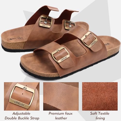 ONCAI Mens Slide Sandals Arch Support Summer Sandals for Men 2025 Adjustable Cushion Recovery Walking Sandal Mens Comfortable Soft with Plantar Fasciitis Walking Outdoor Rubber Sole Khaki Size 9 - Image 2