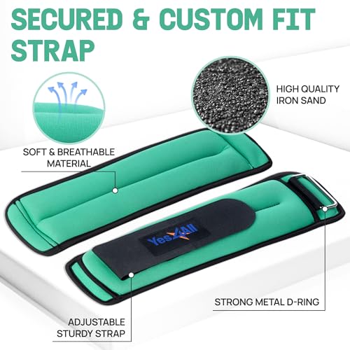 Yes4All Wrist & Ankle Weights Pair 1lb -10lbs for Women, Men Adjustable Strap - Walking, Jogging, Pilates, Gym Fitness Workout (2.5 lbs x2, Green) - Image 2