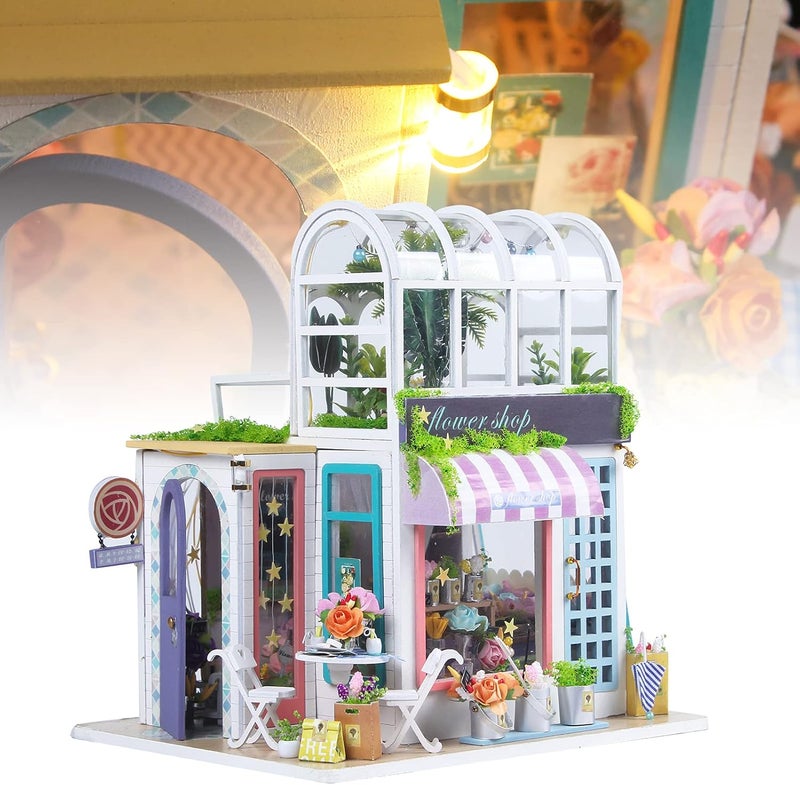 klarako Dollhouse Miniature DIY House Kit, Wooden Handmade Mini Tiny Flower Shop Model Building Home Craft Collection Kit with Furniture, Christmas Birthday Gifts for Adults Teenagers Boys Girls - Image 4