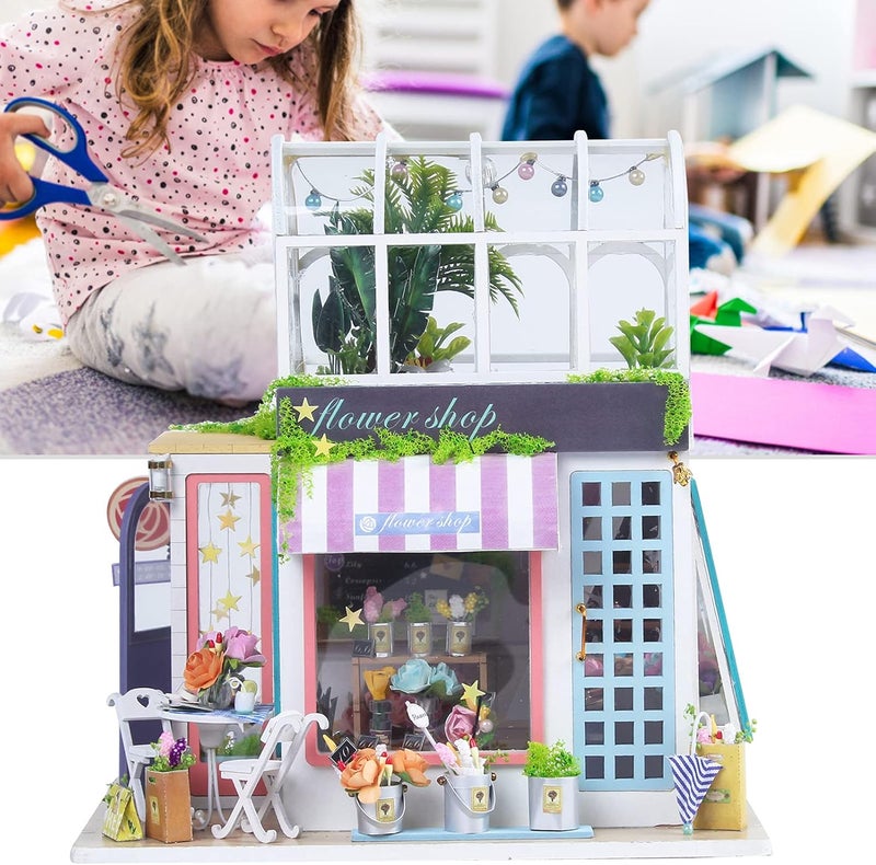 klarako Dollhouse Miniature DIY House Kit, Wooden Handmade Mini Tiny Flower Shop Model Building Home Craft Collection Kit with Furniture, Christmas Birthday Gifts for Adults Teenagers Boys Girls - Image 3