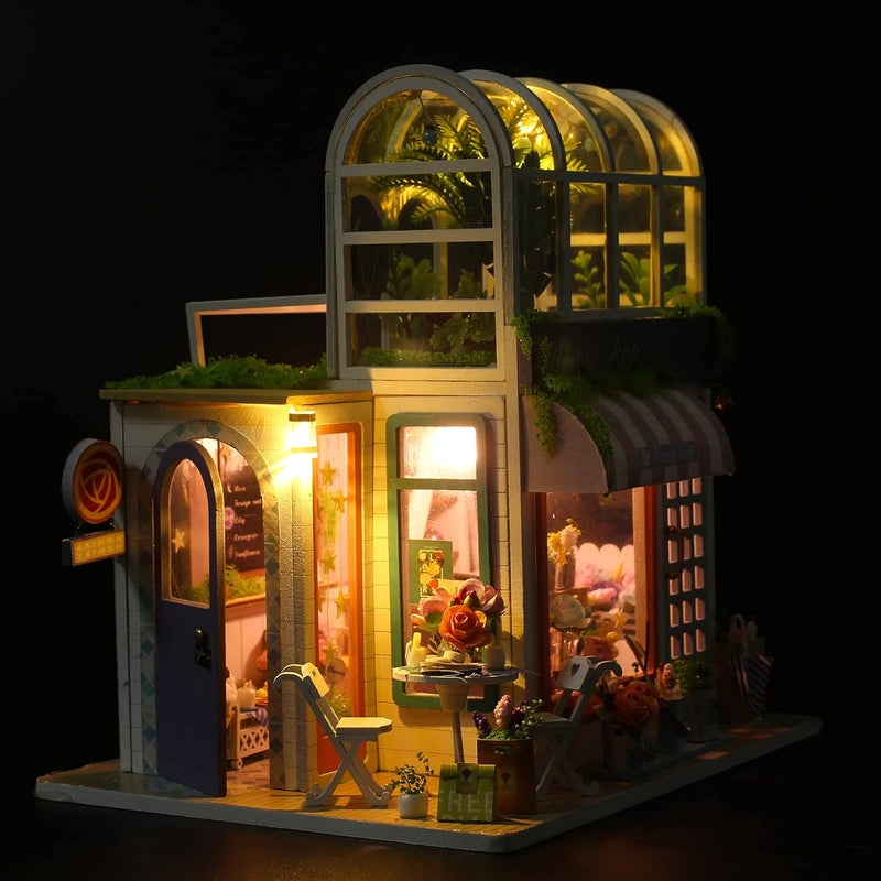 klarako Dollhouse Miniature DIY House Kit, Wooden Handmade Mini Tiny Flower Shop Model Building Home Craft Collection Kit with Furniture, Christmas Birthday Gifts for Adults Teenagers Boys Girls - Image 2