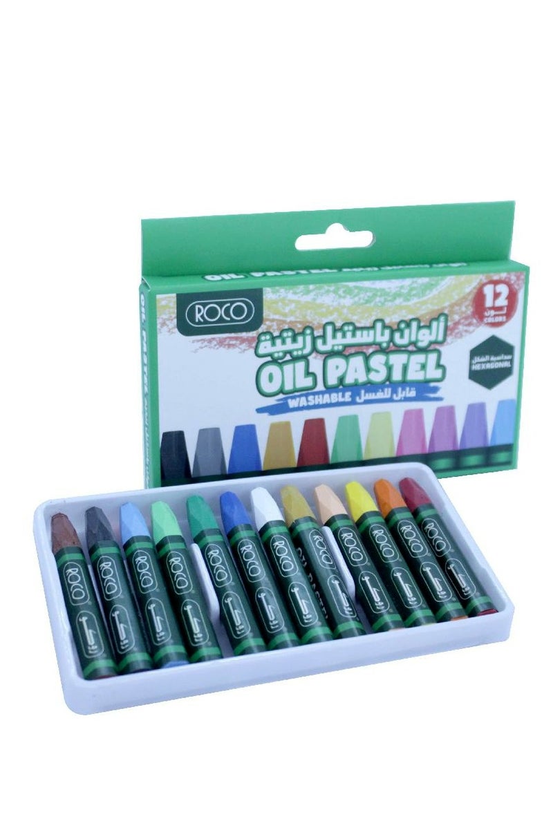 ROCO Basic Color Hexagonal Oil Pastel Assorted Color12 Colors - Image 1