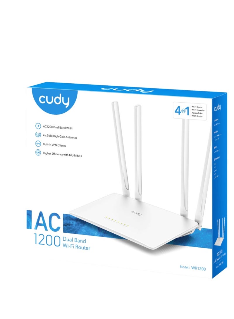 cudy Cudy WR1200 AC1200 Dual-Band Wi-Fi Router | 5 Ethernet Ports, 4 High-Gain Antennas, 100m² Coverage, MU-MIMO, App Control  - Image 4