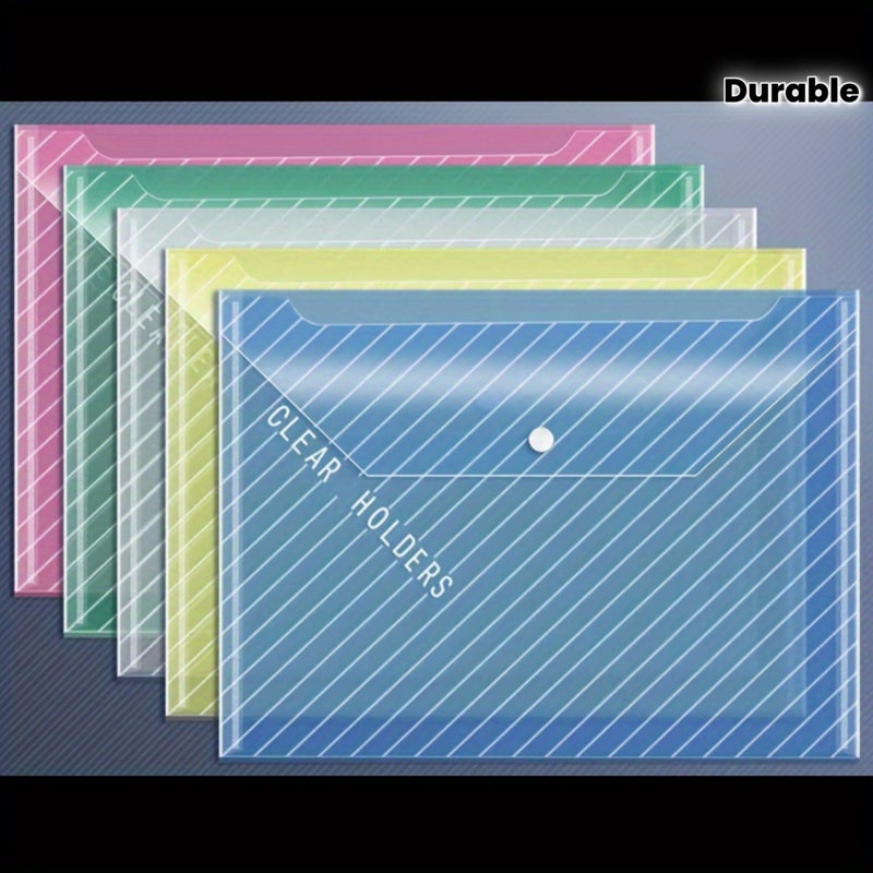 8 أكياس ملفات شفافة بألوان عشوائية من مادة PP متينة بتصميم كلاسيكي مع حاملات بطاقات لتنظيم المستندات - Image 1