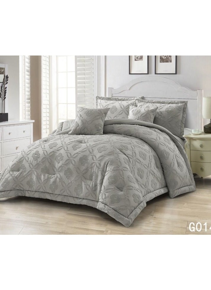 Comfy COMFY 6PC LUXURIOUS COTTON EMBROIDERED KING SIZE GREY COMFORTER SET 