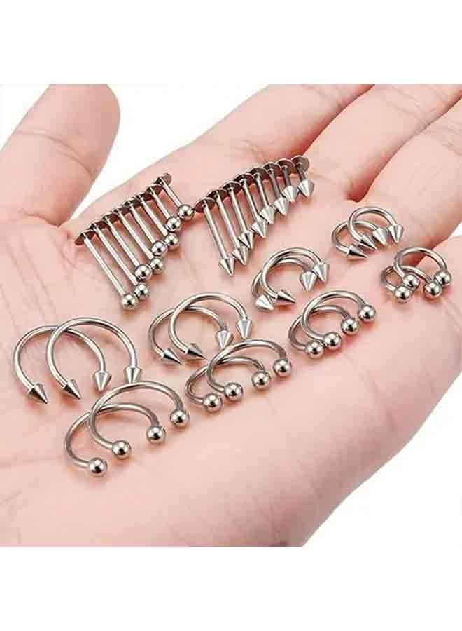 LIVQORA Stainless Steel Body Piercing Jewelry Set 85PCS Eyebrow Rings Tongue Bars Lip Studs Ear Piercings Hypoallergenic Nickel-Free Durable Cool for Men Women Everyday Wear - Image 3