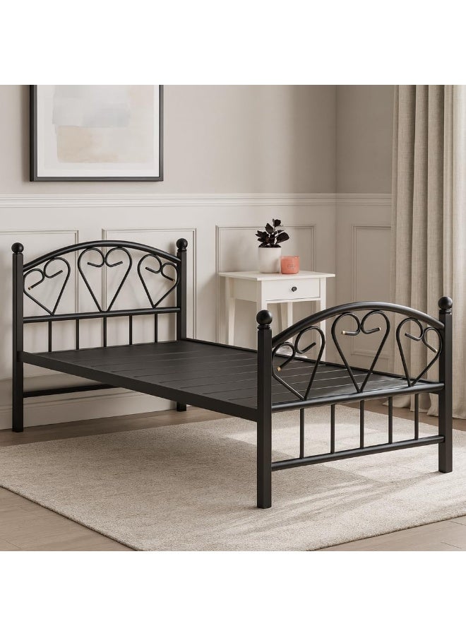 SUNLIT HOME Bria Elegant Heart-Design Single Metal Bed Frame (90cm x 190cm) - Image 1