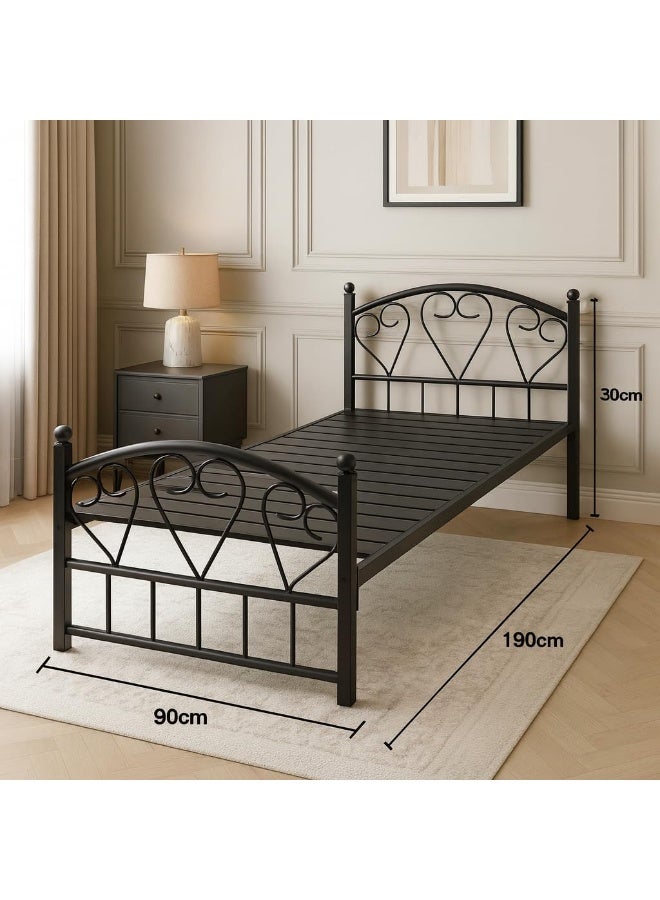 SUNLIT HOME Bria Elegant Heart-Design Single Metal Bed Frame (90cm x 190cm) - Image 5
