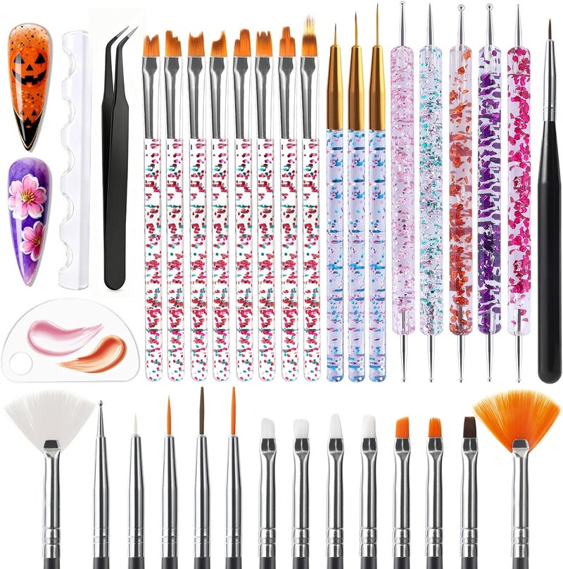 Artdone 34pcs Nail Art Brushes, Nail Art Tool Set, Dotting Tools, Dust Striping Brushes for Long Lines, Drawing Pen Kit For Gel Polish Design Supply - Image 1