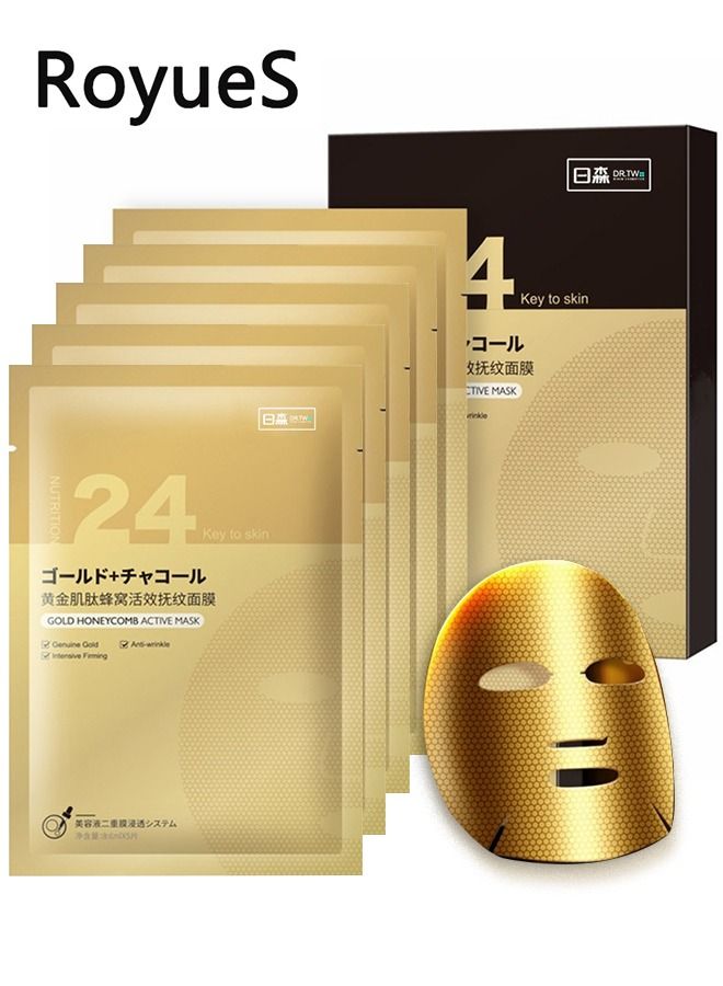 RoyueS 5 PCS Gold Facial Mask Premium Hydrogel Sheet Face Masks for Skin Care and Beauty, Hydrating and Anti Aging  Facemask with Collagen, Hyaluronic Acid,Wrinkles Great for All Skin - Image 1