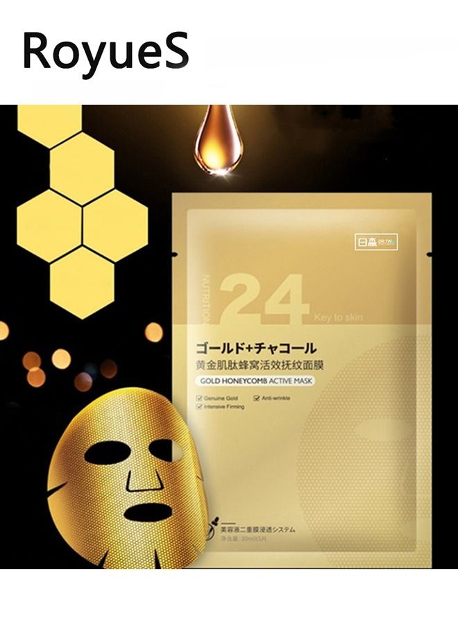 RoyueS 5 PCS Gold Facial Mask Premium Hydrogel Sheet Face Masks for Skin Care and Beauty, Hydrating and Anti Aging  Facemask with Collagen, Hyaluronic Acid,Wrinkles Great for All Skin - Image 2