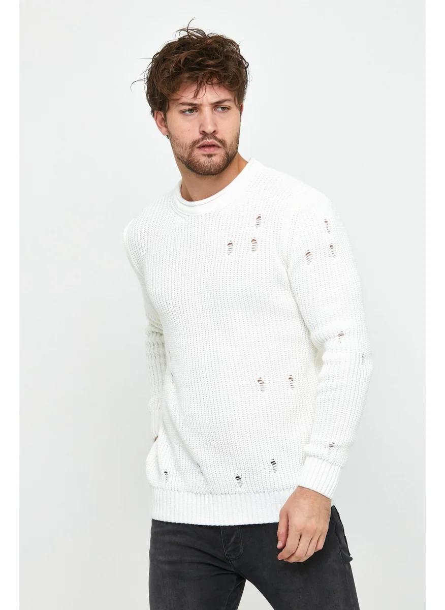 Cool Tarz Cool Style White Men's Destroyed Model Knitwear Sweater