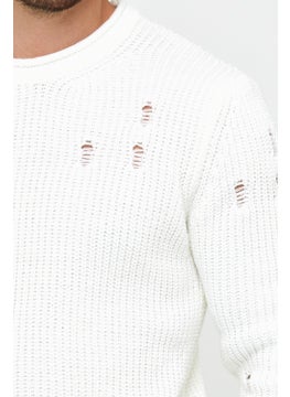 Cool Tarz Cool Style White Men's Destroyed Model Knitwear Sweater  - Image 4