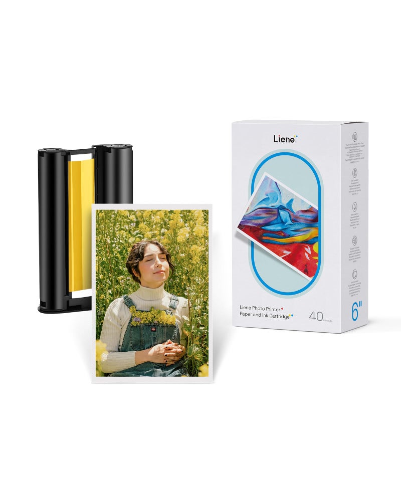 Liene 4x6'' Photo Printer Paper u0026 Cartridge, 1 Cartridge Refill u0026 40 Photo Papers- 40 Pack for DHP512/DHP513 - Image 1