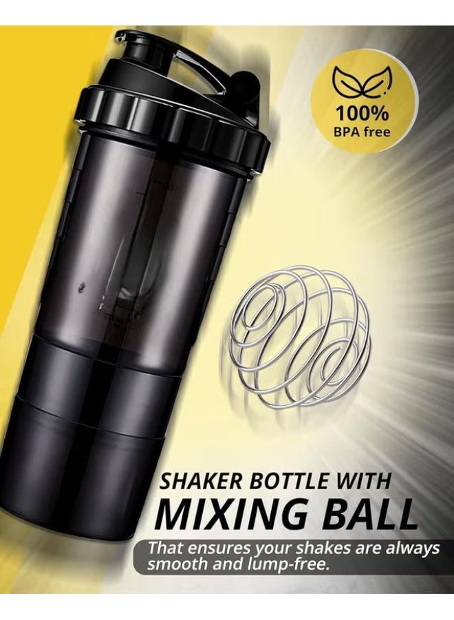 DEXO Protein Shaker - Leak-Proof Shaker with Compartments for Powder & Pill Storage - Transparent Cup & Healthy BPA Free Bottle - Ideal for Hydration (Black Transparent - 17oz/500ml) - Image 5