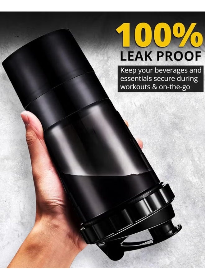DEXO Protein Shaker - Leak-Proof Shaker with Compartments for Powder & Pill Storage - Transparent Cup & Healthy BPA Free Bottle - Ideal for Hydration (Black Transparent - 17oz/500ml) - Image 4