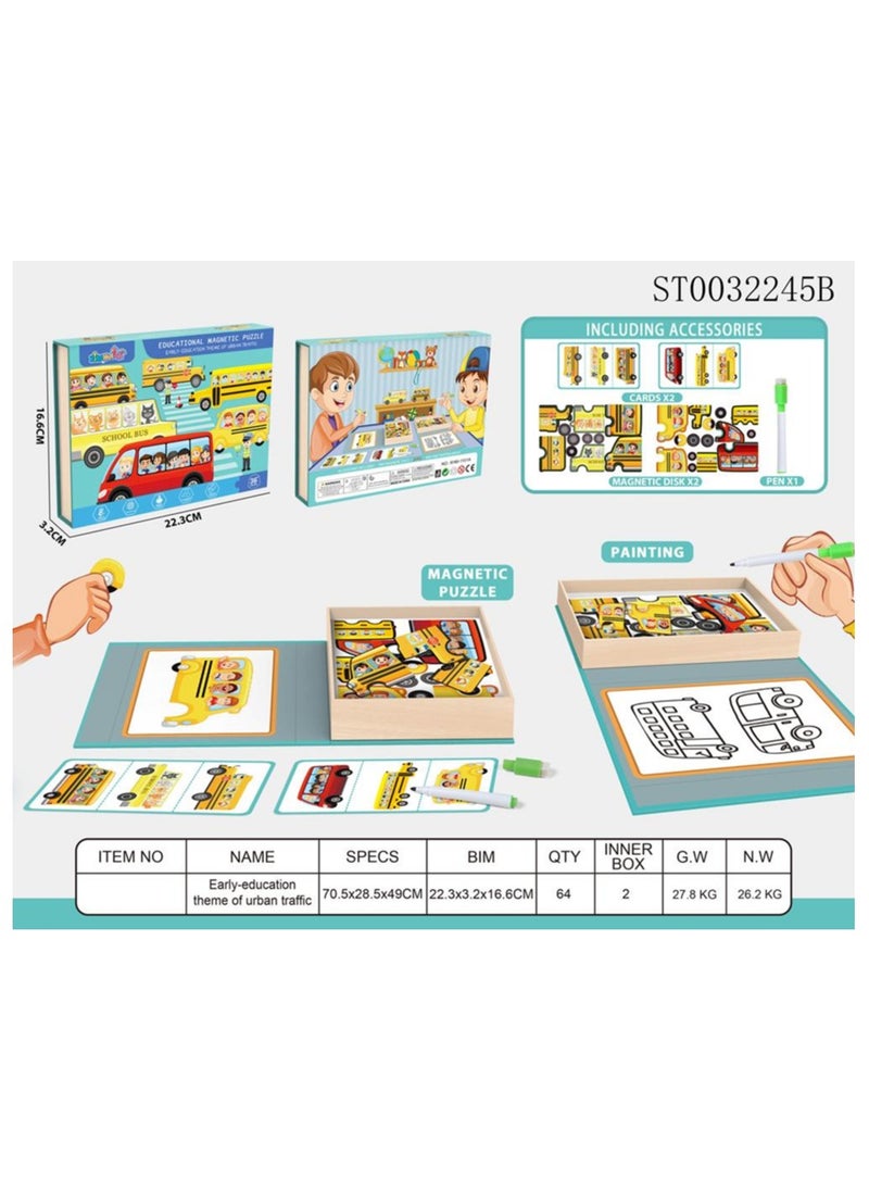 TOY GARDEN Magnetic Puzzle Set with Urban Traffic Theme - 2-in-1 Interactive Learning Toy for Kids, Including Magnetic Puzzle, Drawing Board, and Accessories - Perfect for Early Childhood Education, Enhancing Fine Motor Skills, Creativity, and Cognitive Development  - Image 1