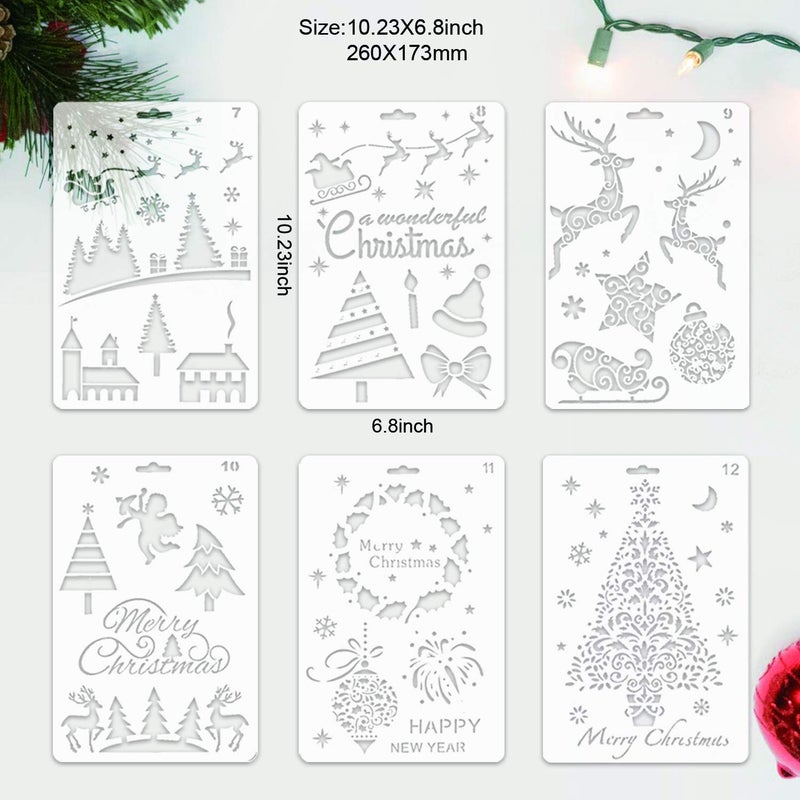 Konsait 12Pack Christmas Stencils Templates, Reusable Christmas Drawing Painting Template, Xmas Stencils for Greeting Cards, Albums, Scrapbook, Notebook, Journal, Wall Art Wood, Xmas Gift Home Decor - Image 2