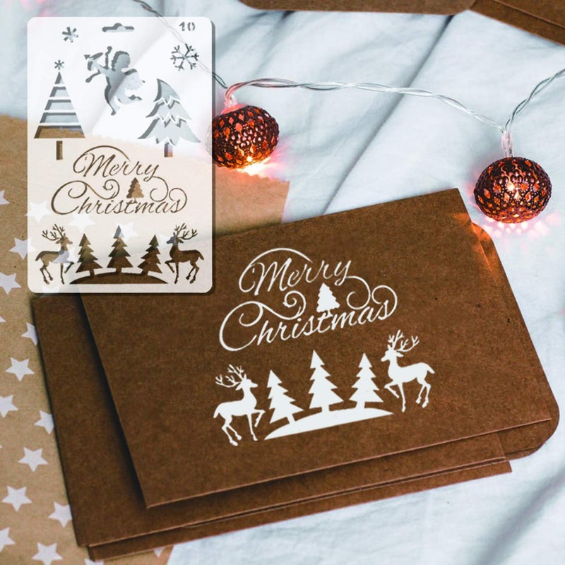 Konsait 12Pack Christmas Stencils Templates, Reusable Christmas Drawing Painting Template, Xmas Stencils for Greeting Cards, Albums, Scrapbook, Notebook, Journal, Wall Art Wood, Xmas Gift Home Decor - Image 5