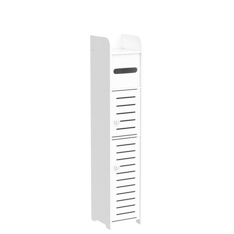 TuoxinEM Storage Cabinet for Small Spaces, Over The Toilet Cabinet for Skinny Bathroom Storage Corner Floor, Slim Paper Holder with 2 Doors & Shelves (White) - Image 4
