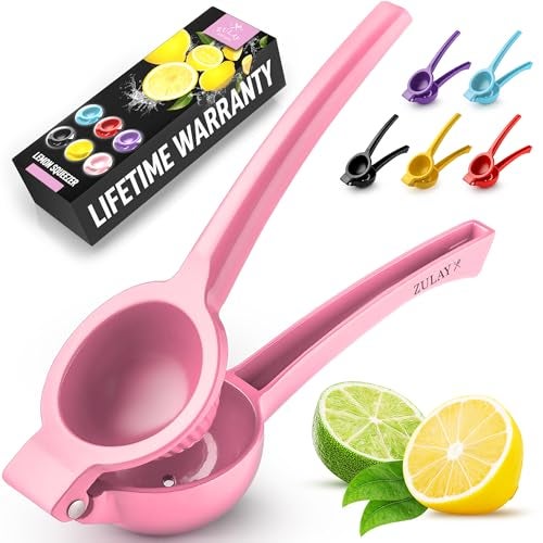 Zulay Kitchen Zulay Premium Quality Metal Lemon Squeezer Citrus Juicer Manual Press for Extracting the Most Juice Possible  Pink