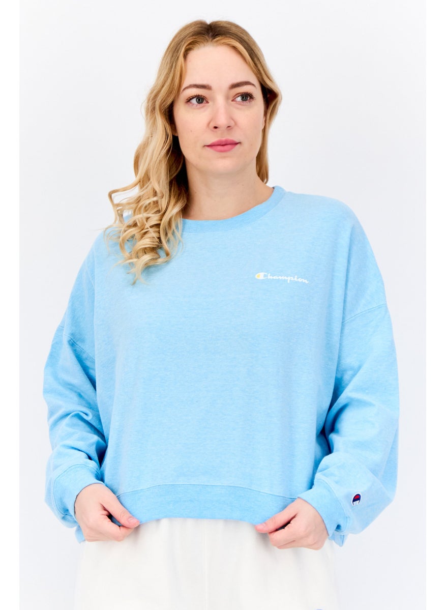 Champion Women Sportswear Fit Long Sleeve Outdoor Crop Sweatshirt, Turquoise  - Image 1