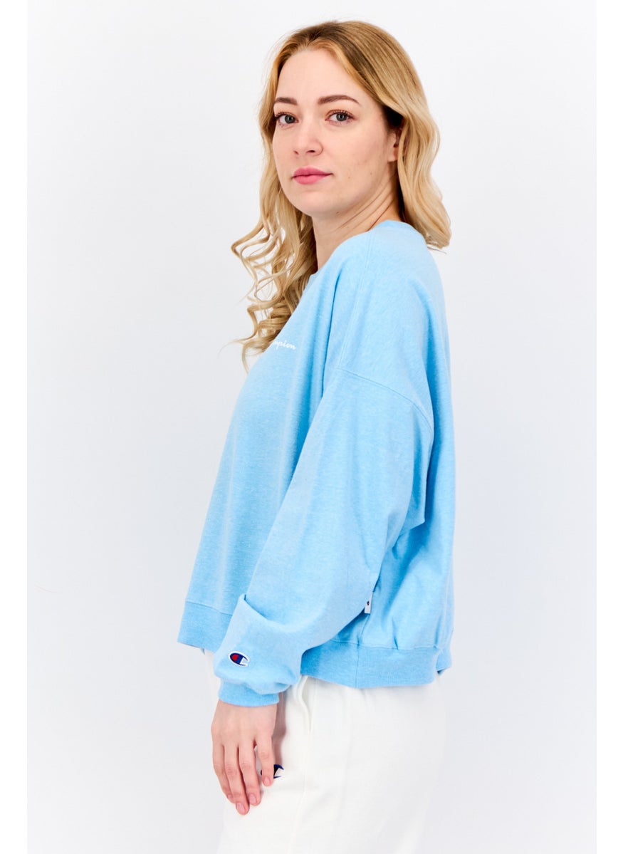 Champion Women Sportswear Fit Long Sleeve Outdoor Crop Sweatshirt, Turquoise  - Image 2