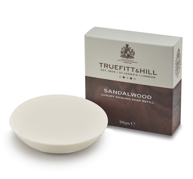 Truefitt & Hill Luxury Shaving Soap Refill for Acacia Wood Bowl - Sandalwood - Hydrating, Rich Lather for a Closer, Smoother Shave, Gentle on Sensitive Skin, Perfect for Refills - 3.3 oz. - Image 1