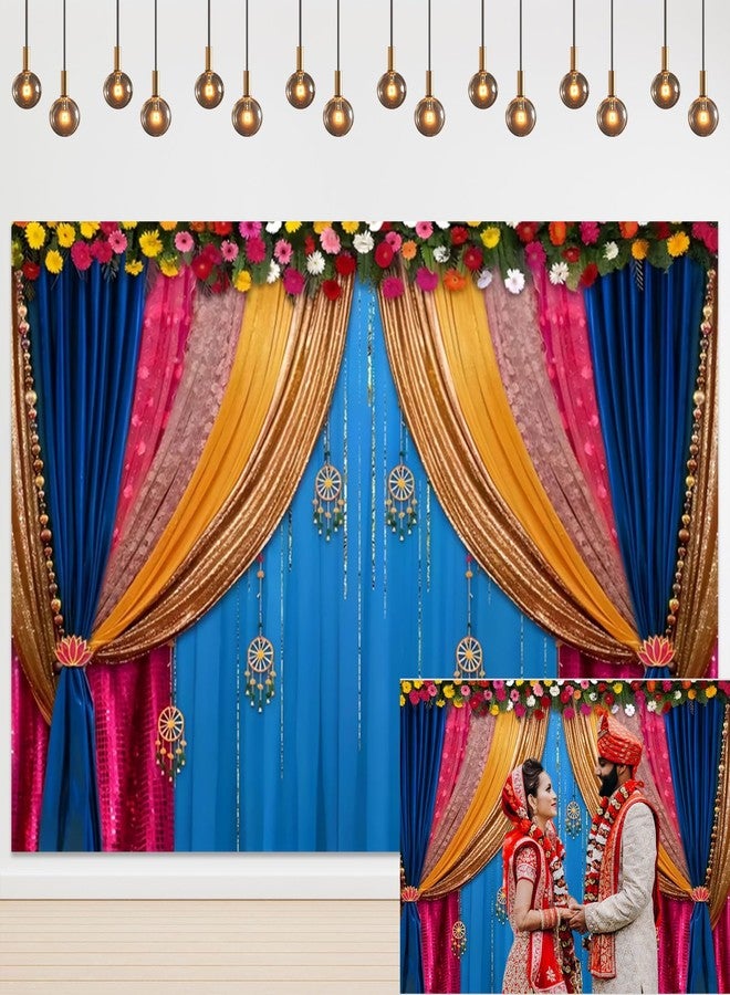 خلفية تصوير هندية من Yeele مقاس 7x5 قدم، مثالية لاحتفالات ديوالي، وستارة زرقاء بلون القطيفة، مناسبة للتصوير الفوتوغرافي، ولحفلات الزفاف التقليدية، وحفلات الزفاف، والمهرجانات، وحفلات الزفاف ... - Image 1
