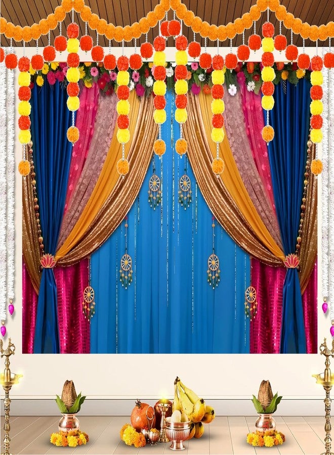 خلفية تصوير هندية من Yeele مقاس 7x5 قدم، مثالية لاحتفالات ديوالي، وستارة زرقاء بلون القطيفة، مناسبة للتصوير الفوتوغرافي، ولحفلات الزفاف التقليدية، وحفلات الزفاف، والمهرجانات، وحفلات الزفاف ... - Image 3