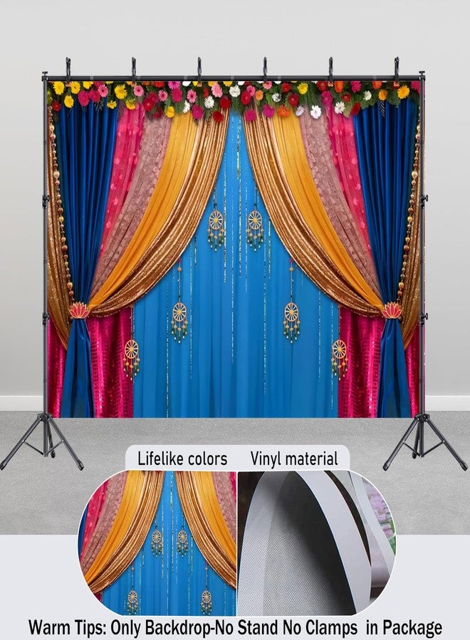 خلفية تصوير هندية من Yeele مقاس 7x5 قدم، مثالية لاحتفالات ديوالي، وستارة زرقاء بلون القطيفة، مناسبة للتصوير الفوتوغرافي، ولحفلات الزفاف التقليدية، وحفلات الزفاف، والمهرجانات، وحفلات الزفاف ... - Image 5