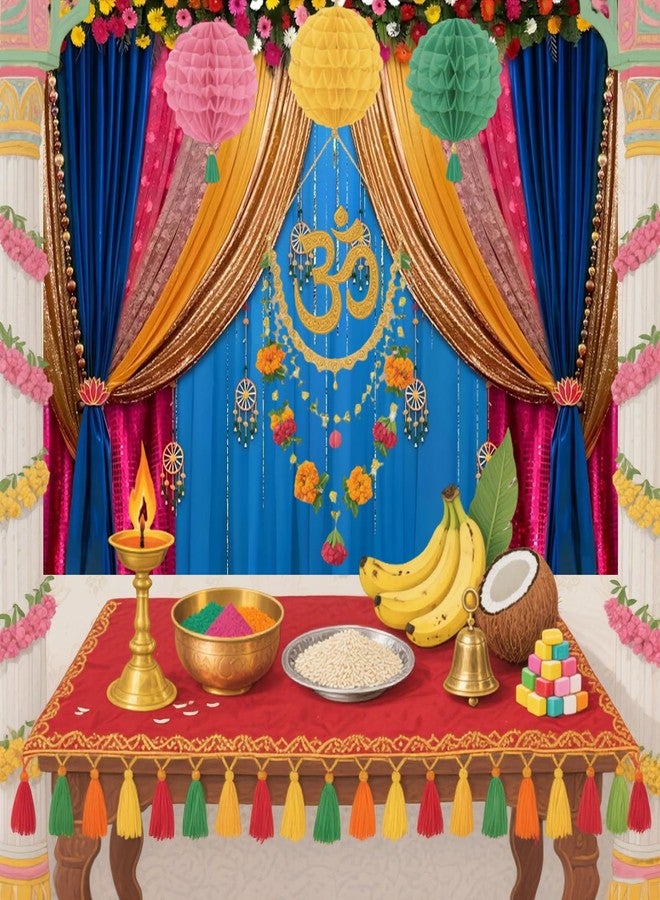 خلفية تصوير هندية من Yeele مقاس 7x5 قدم، مثالية لاحتفالات ديوالي، وستارة زرقاء بلون القطيفة، مناسبة للتصوير الفوتوغرافي، ولحفلات الزفاف التقليدية، وحفلات الزفاف، والمهرجانات، وحفلات الزفاف ... - Image 2