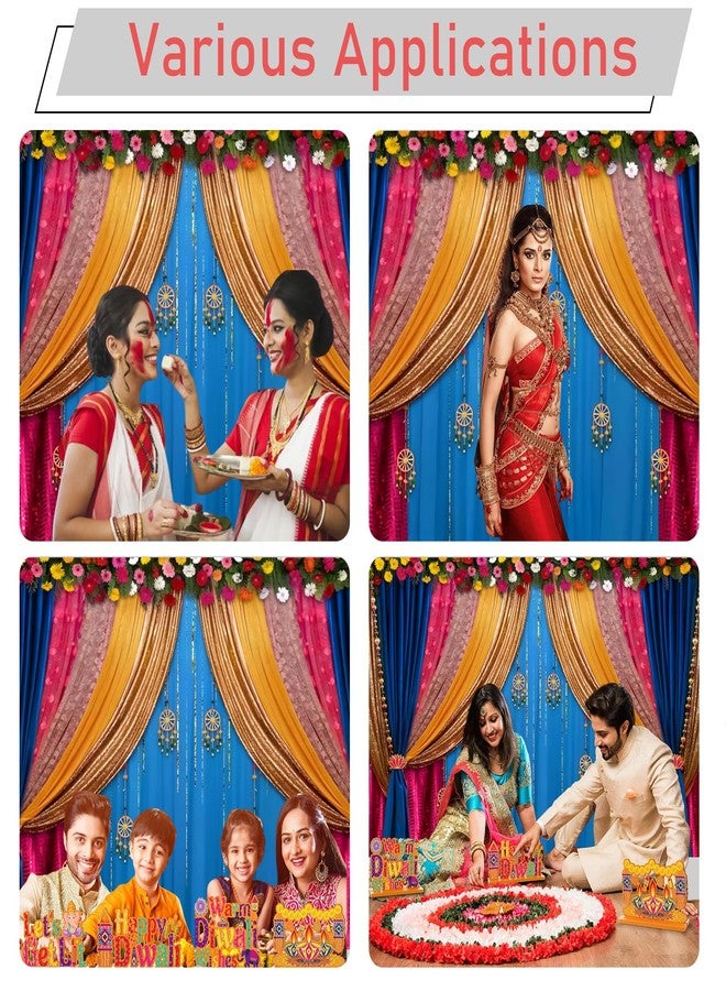 خلفية تصوير هندية من Yeele مقاس 7x5 قدم، مثالية لاحتفالات ديوالي، وستارة زرقاء بلون القطيفة، مناسبة للتصوير الفوتوغرافي، ولحفلات الزفاف التقليدية، وحفلات الزفاف، والمهرجانات، وحفلات الزفاف ... - Image 4