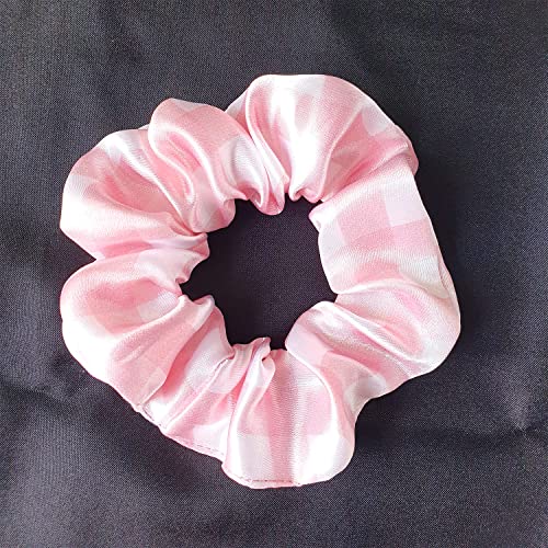 Silvr Bear Fresh Checks Scrunchies | Luxury Satin Printed Scrunchies SAME 4 COLORS AS PIC, Multi-Colour Summer Checks - Image 3