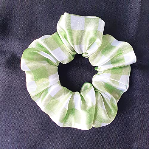Silvr Bear Fresh Checks Scrunchies | Luxury Satin Printed Scrunchies SAME 4 COLORS AS PIC, Multi-Colour Summer Checks - Image 5