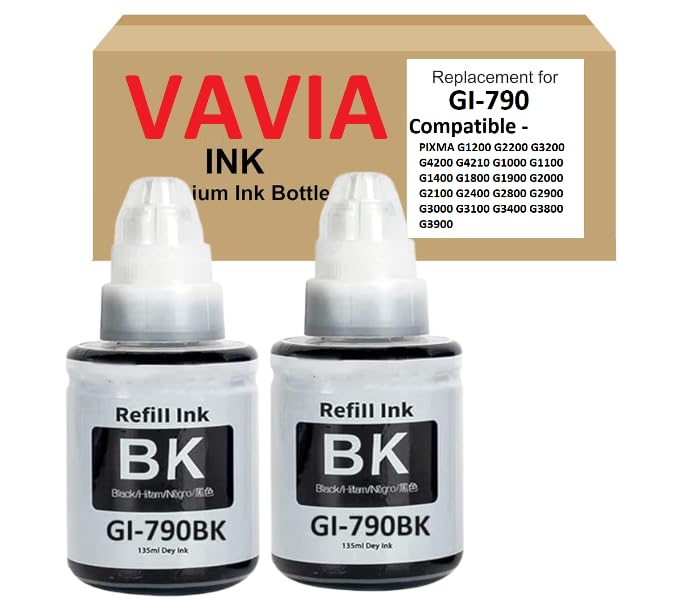 VAVIA GI-790 Black Ink Bottle Compatible Printer for Canon G1010 G2000 G2002 G2010 G2012 G3000 G3010 G3012 G4010 (CNN 790 Ink Black -2) - Image 1